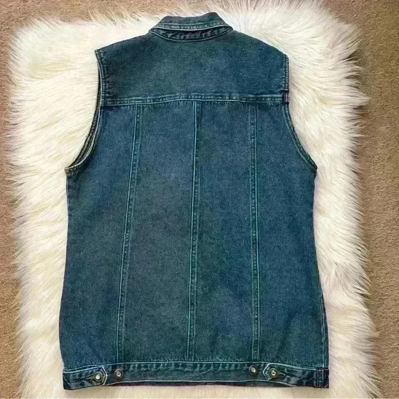 Fore Warned 90’s Denim Vest Crystal Buttons Medium - Picture 5 of 6